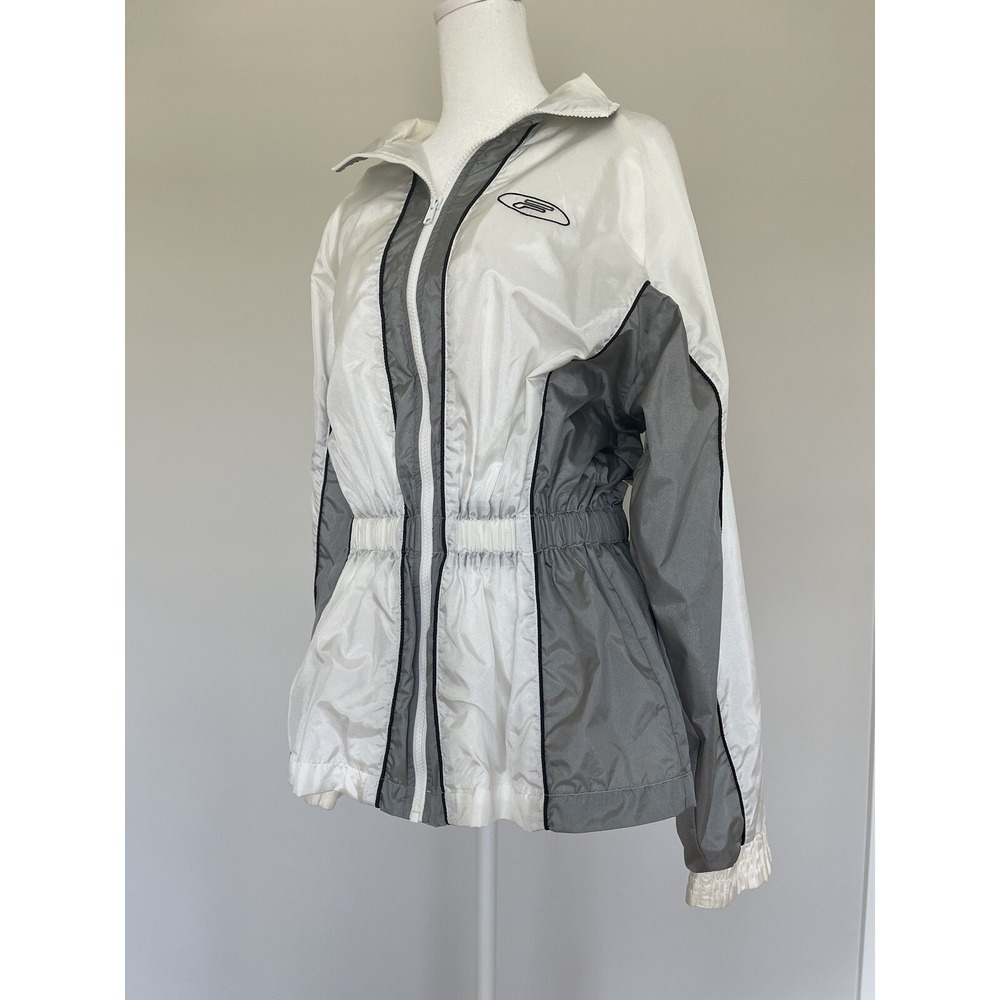 Vintage FILA Women's Large Nylon Jacket White Cinch Waist 90s